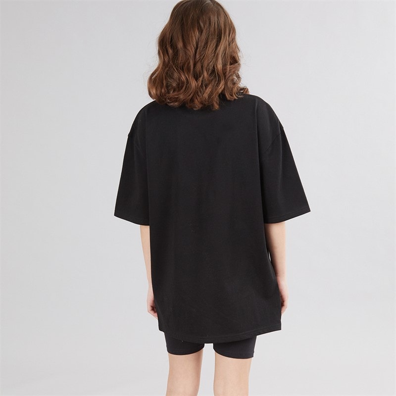 Elle Girls Triangle Logo Oversize T-Shirt And Cycling Shorts Set Black - Image 2
