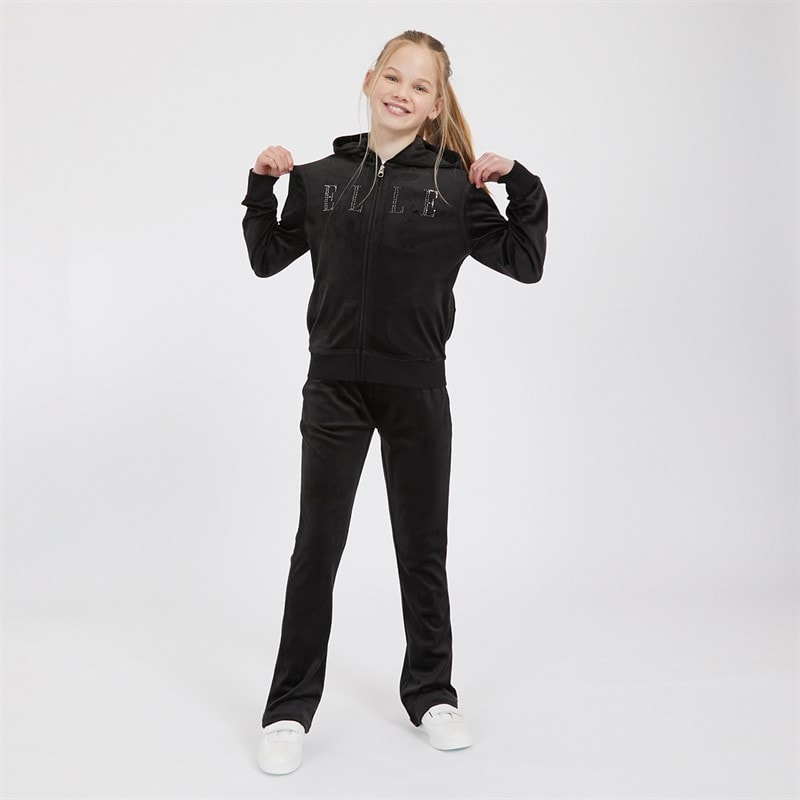 Elle Girls Sport Velour Zip Through Hoodie And Joggers Set Black - Image 4