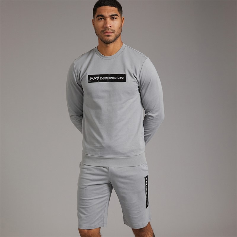 EA7 Mens Sweatshirt and Shorts Set Sharkskin - Image 1