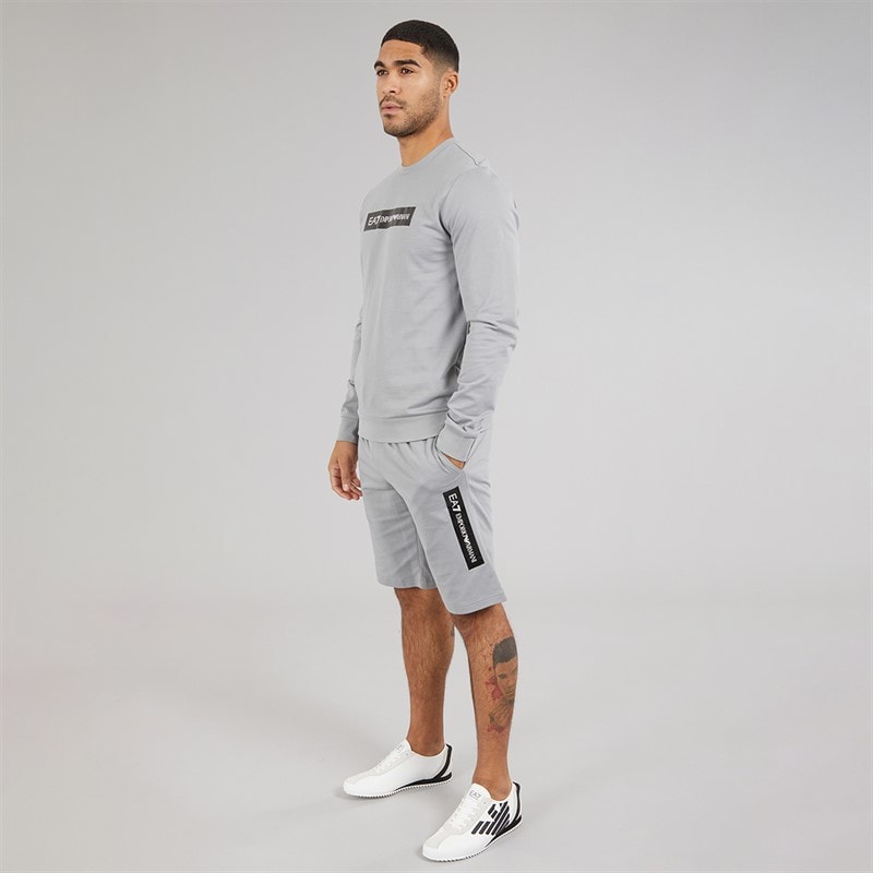 EA7 Mens Sweatshirt and Shorts Set Sharkskin - Image 4