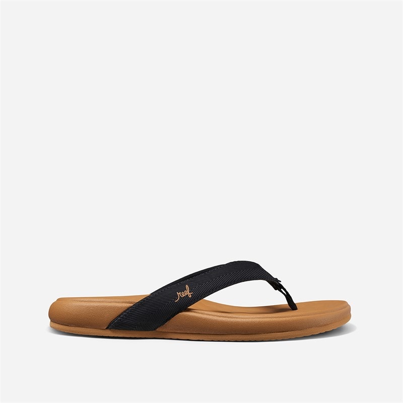 Reef Womens Cushioned Harmony Flip Flops Black/Tan - Image 1
