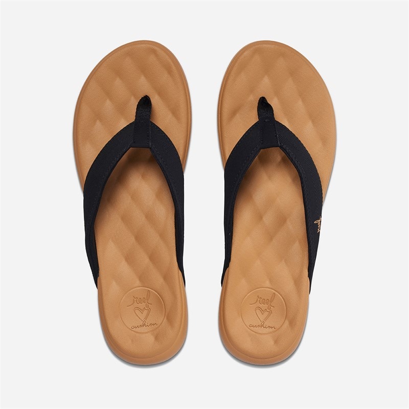 Reef Womens Cushioned Harmony Flip Flops Black/Tan - Image 3