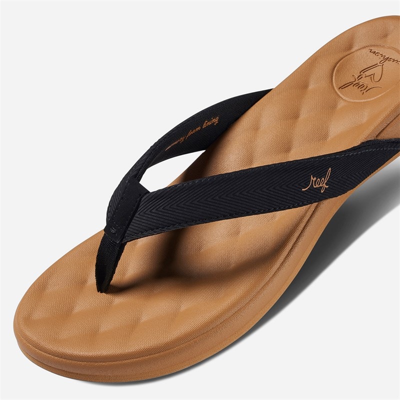 Reef Womens Cushioned Harmony Flip Flops Black/Tan - Image 4