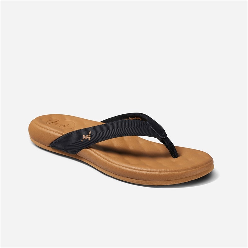 Reef Womens Cushioned Harmony Flip Flops Black/Tan - Image 5