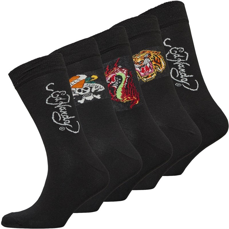 Ed Hardy Mens Meras Five Pack Dress Socks Black - Image 1
