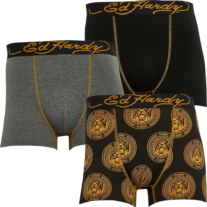 Ed Hardy Mens Sandro Three Pack Boxers Black/Black/Charcoal Marl - Image 1