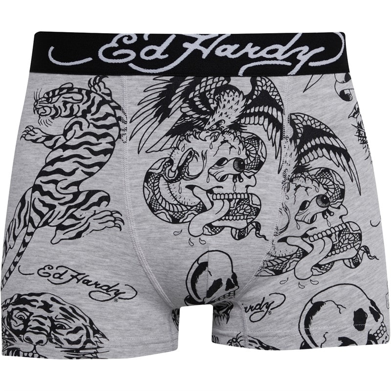Ed Hardy Mens Nitro Three Pack Boxers White AOP/Grey Marl AOP/Black - Image 2