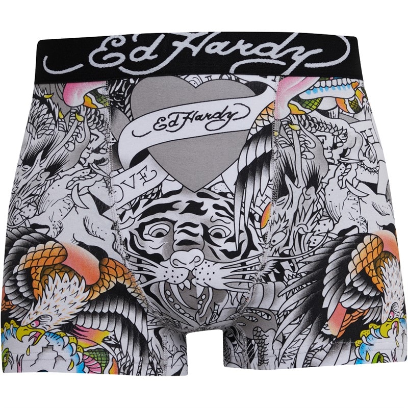 Ed Hardy Mens Nitro Three Pack Boxers White AOP/Grey Marl AOP/Black - Image 3