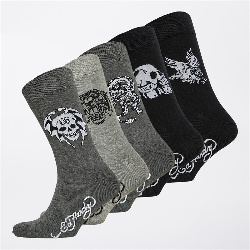 Ed Hardy Mens Mardi Five Pack Dress Socks Mixed - Image 1