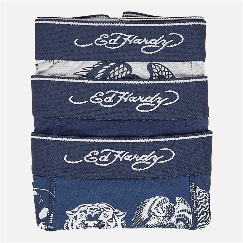 Ed Hardy Mens Asili Three Pack Boxers Navy AOP/Navy/Grey Marl AOP - Image 2