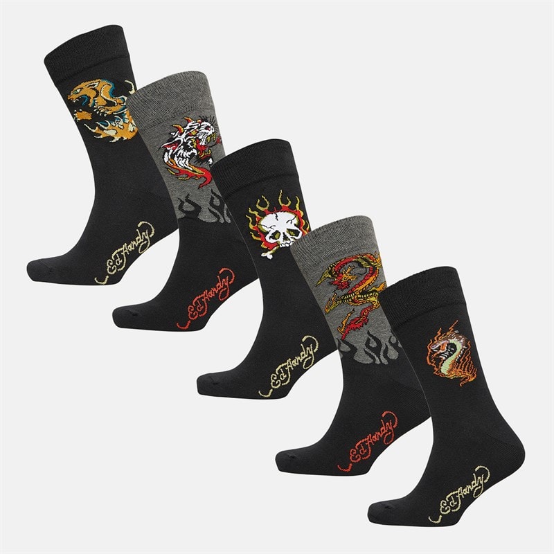 Ed Hardy Mens Garrido Five Pack Dress Socks Black