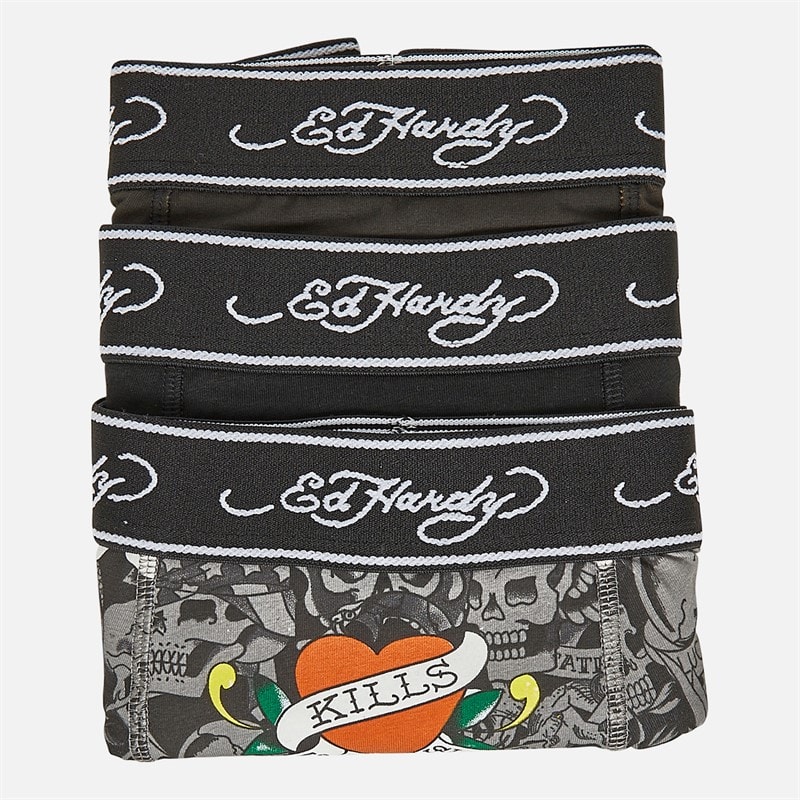 Ed Hardy Mens Andolo Three Pack Boxer Shorts Black AOP/Black/Black AOP - Image 2