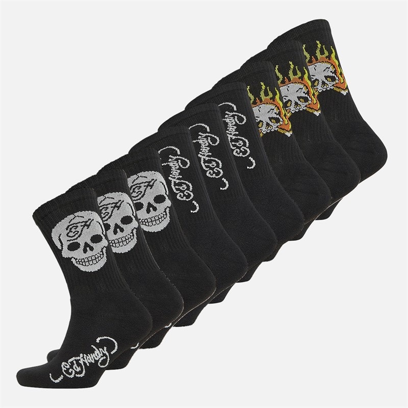 Ed Hardy Mens Nimolo Nine Pack Crew Socks Black - Image 1