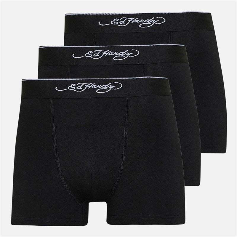 Ed Hardy Mens Saleri Three Pack Boxer Shorts Black/Black/Black