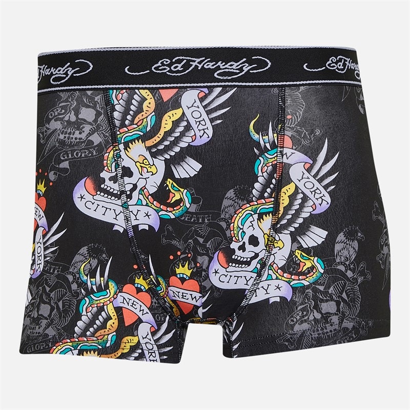 Ed Hardy Mens Harrop Five Pack Boxer Shorts Black AOP/Grey Marl/Black/White AOP/Charcoal Marl Black Aop,Grey Marl,Black,White Aop,Charcoal Marl - Image 2