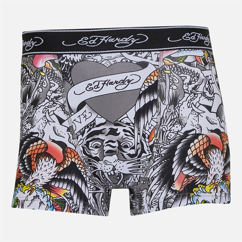 Ed Hardy Mens Harrop Five Pack Boxer Shorts Black AOP/Grey Marl/Black/White AOP/Charcoal Marl Black Aop,Grey Marl,Black,White Aop,Charcoal Marl - Image 3