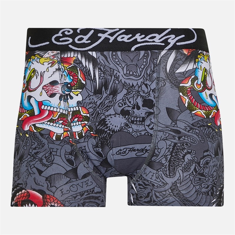 Ed Hardy Mens Aravos Five Pack Boxers White Aop/Black Aop/Black/Coal - Image 4