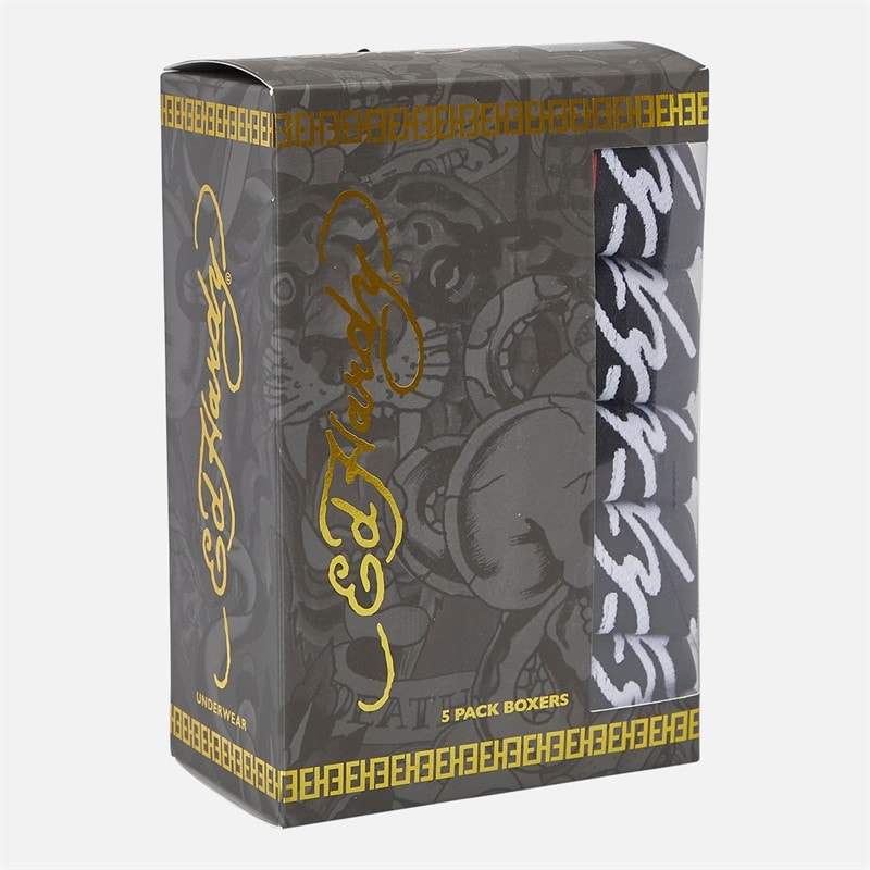 Ed Hardy Mens Aravos Five Pack Boxers White Aop/Black Aop/Black/Coal - Image 5