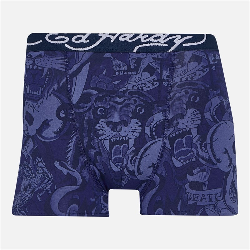 Ed Hardy Mens Lancel Three Pack Boxer Shorts Navy AOP/Grey - Image 3