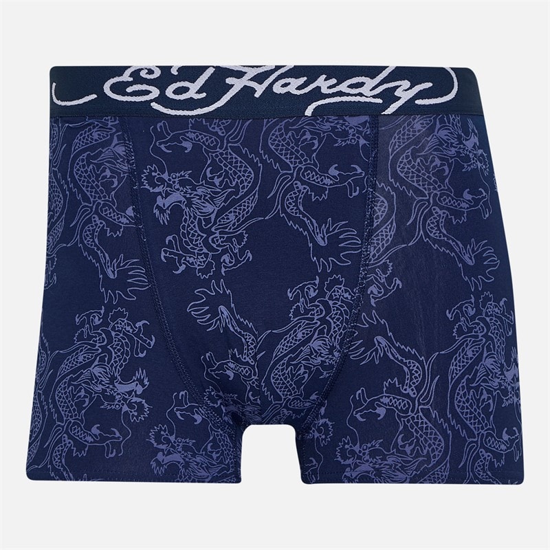 Ed Hardy Mens Lancel Three Pack Boxer Shorts Navy AOP/Grey - Image 4