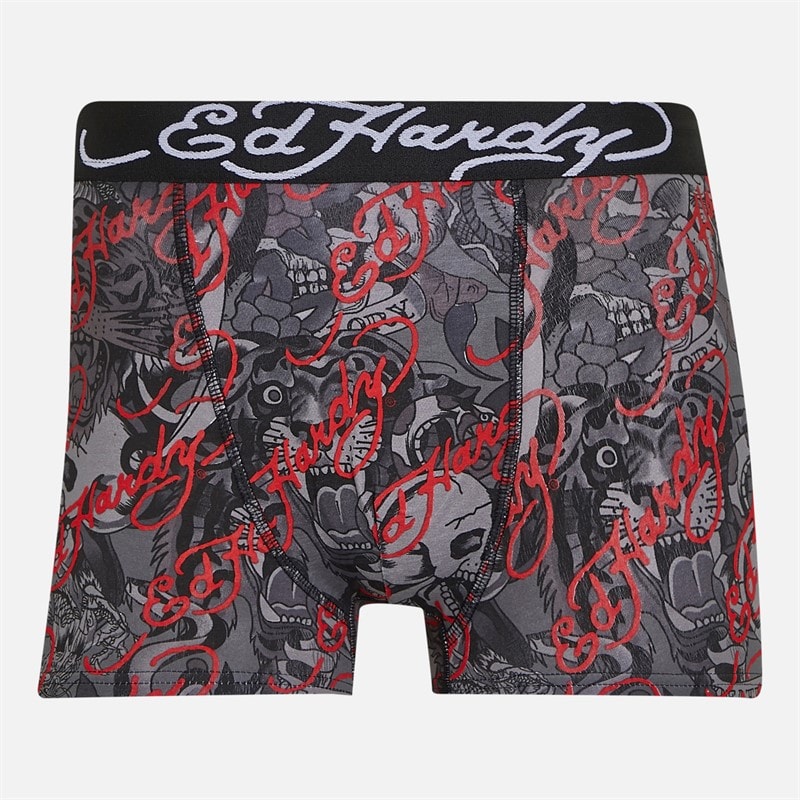 Ed Hardy Mens Athieu Five Pack Boxer Shorts Black AOP/Grey Marl/Black AOP/Black/Red - Image 3