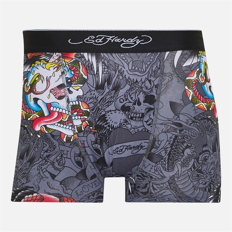Ed Hardy Mens Venri Three Pack Boxer Shorts Dark Grey AOP/Charcoal - Image 2