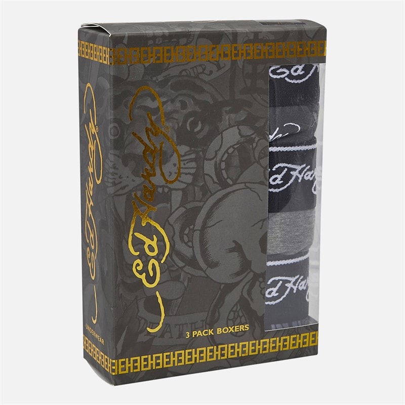 Ed Hardy Mens Venri Three Pack Boxer Shorts Dark Grey AOP/Charcoal - Image 4