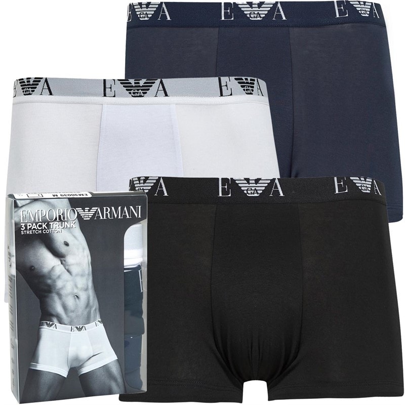 Emporio Armani Mens Three Pack Boxer Trunks White/Black/Navy Blue - Image 1