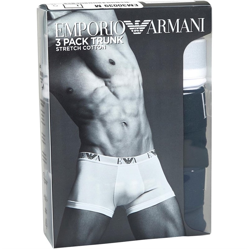 Emporio Armani Mens Three Pack Boxer Trunks White/Black/Navy Blue - Image 2