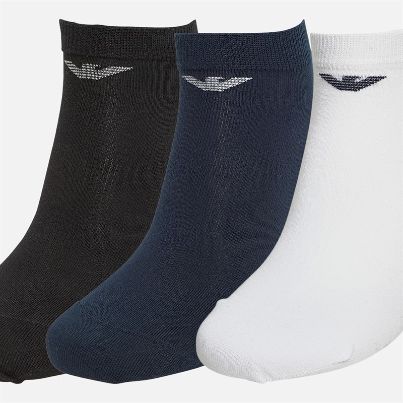 Emporio Armani Mens Three Pack Trainer Socks White/Black/Navy - Image 2