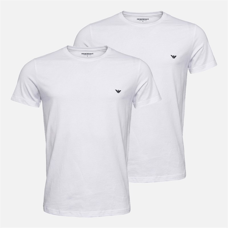 Emporio Armani Mens Two Pack Round Neck T-Shirts White/White Blue Logo