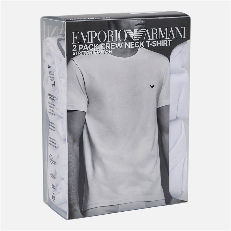 Emporio Armani Mens Two Pack Round Neck T-Shirts White/White Blue Logo - Image 2