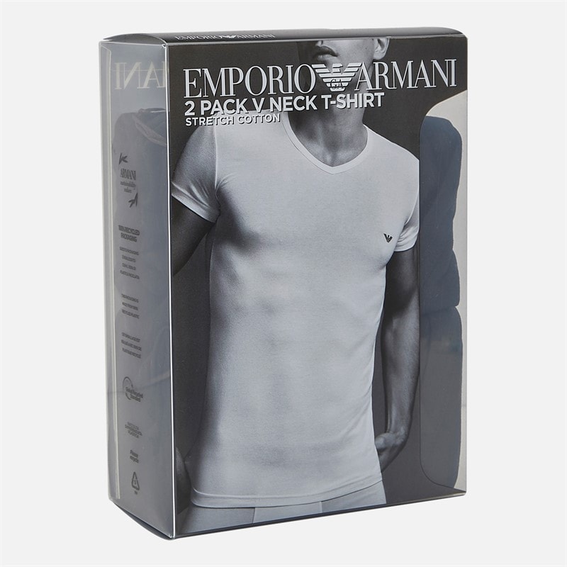 Emporio Armani Mens Two Pack V-Neck T-Shirts Black/Black Grey Logo - Image 2