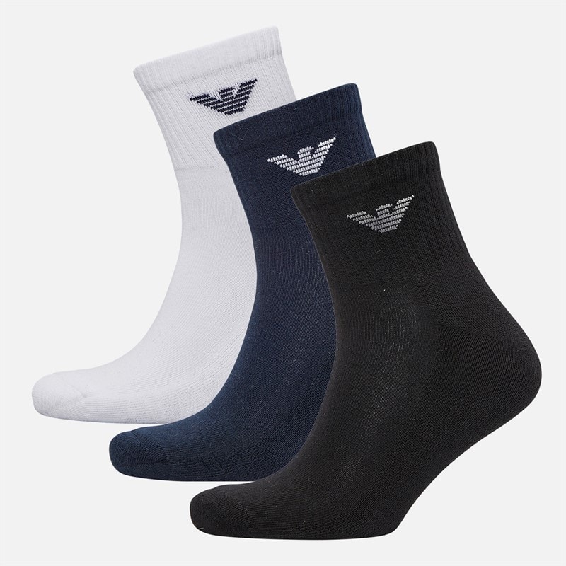Emporio Armani Mens Three Pack Short Socks White/Black/Navy