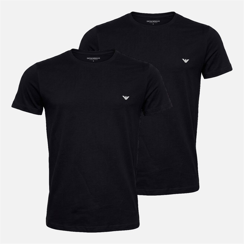 Emporio Armani Mens Two Pack Round Neck T-Shirts Black/Black Grey Logo