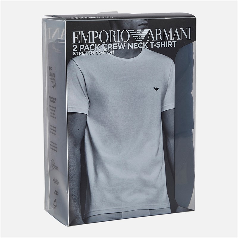 Emporio Armani Mens Two Pack Round Neck T-Shirts Black/Black Grey Logo - Image 2