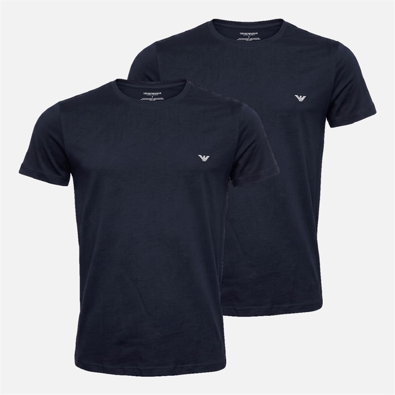 Emporio Armani Mens Two Pack Round Neck T-Shirts Navy Blue/Navy Blue White Logo