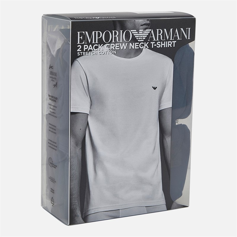 Emporio Armani Mens Two Pack Round Neck T-Shirts Navy Blue/Navy Blue White Logo - Image 2