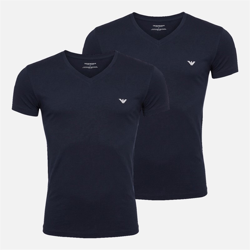 Emporio Armani Mens Two Pack V-Neck T-Shirts Navy Blue/Navy Blue White Logo