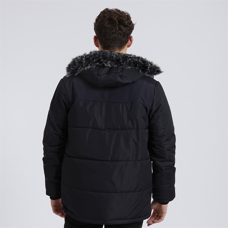 Bench Mens Tillor Fur Trim Hooded Padded Ripstop Parka Black - Image 2