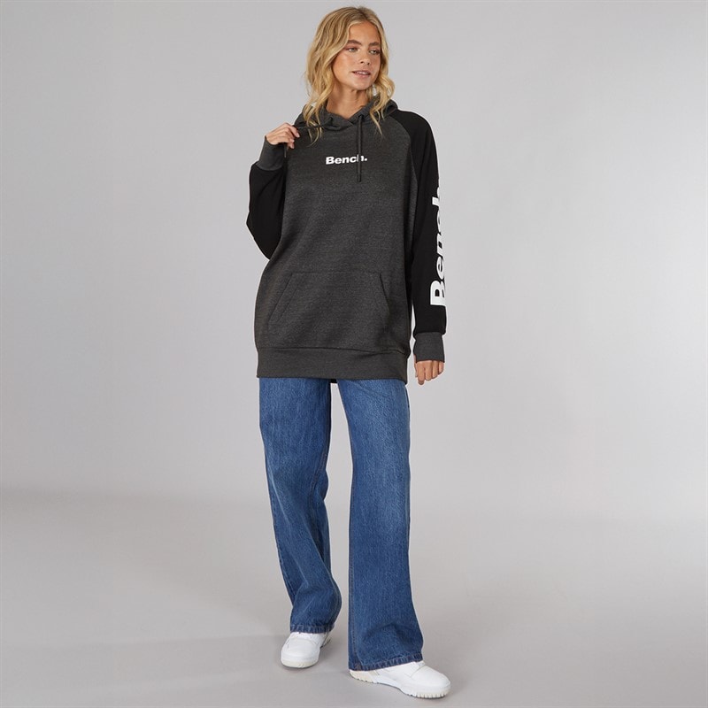 Bench Womens Halo Oversized Hoodie Charcoal Marl/Black - Image 4