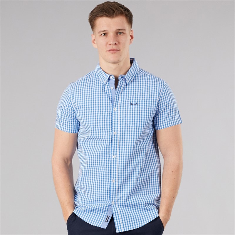 Bench Mens Esher Short Sleeve Shirt Blue/White