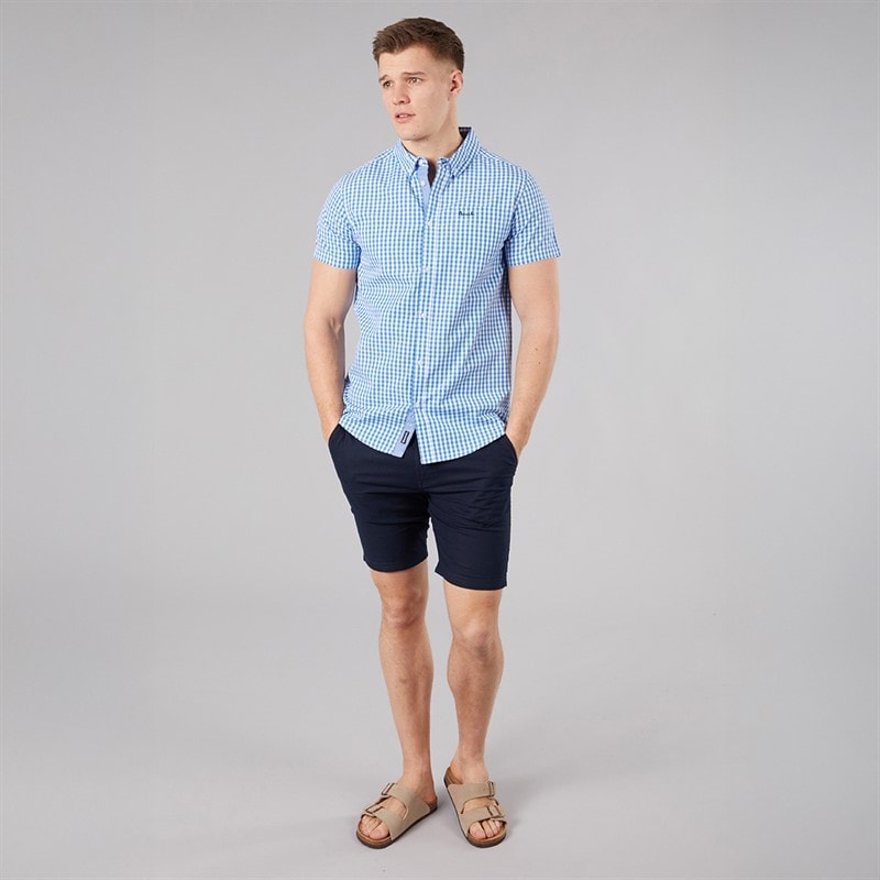 Bench Mens Esher Short Sleeve Shirt Blue/White - Image 4