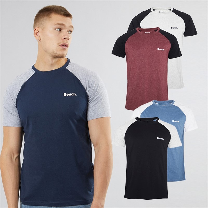 Bench Mens Trova Five Pack T-Shirts Black/Navy/Burgundy Marl/Denim Marl/Ecru Marl