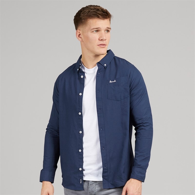 Bench Mens Oxford Long Sleeve Shirt Navy - Image 1