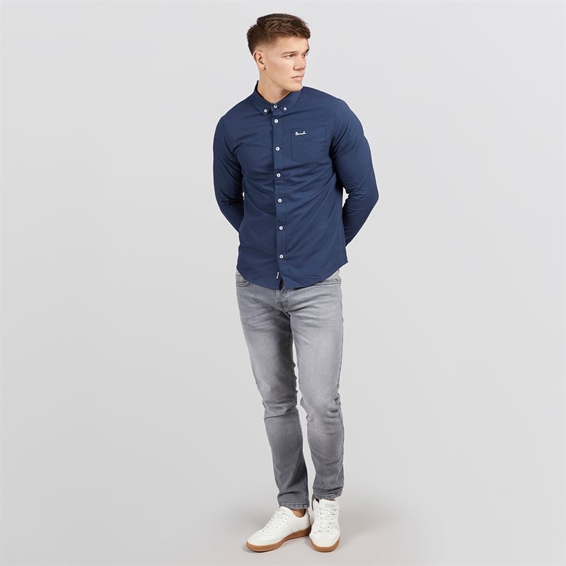 Bench Mens Oxford Long Sleeve Shirt Navy - Image 3