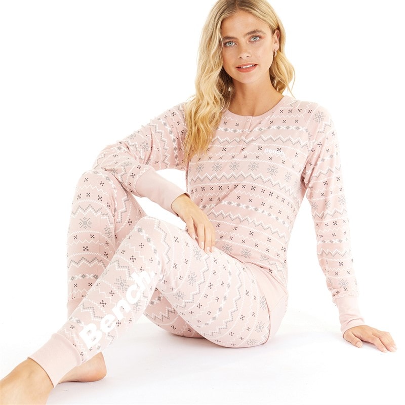 Bench Womens Soffi Loungewear Set Dusky Pink Fairisle - Image 1