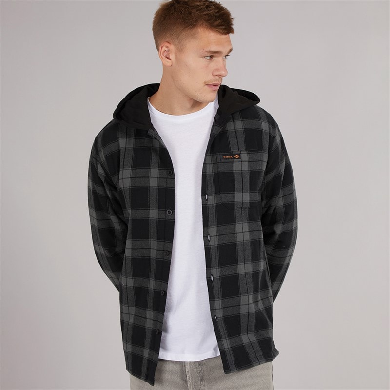 Bench Mens Wilkins Padded Overshirt Black/Grey Check - Image 1