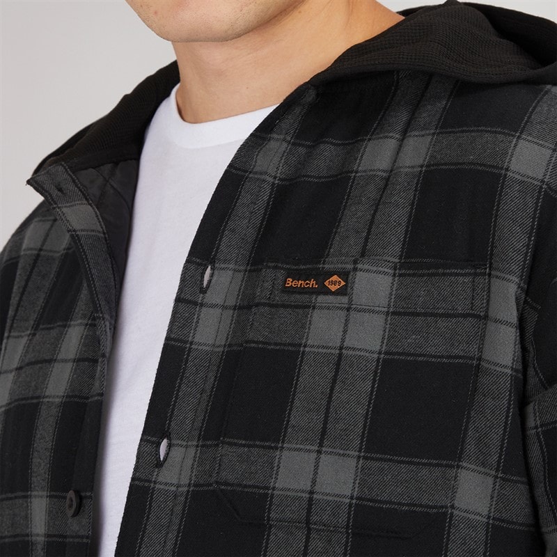 Bench Mens Wilkins Padded Overshirt Black/Grey Check - Image 3