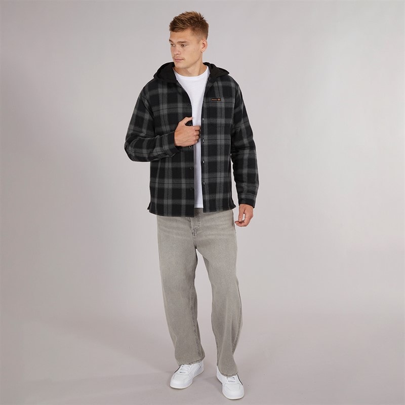 Bench Mens Wilkins Padded Overshirt Black/Grey Check - Image 4